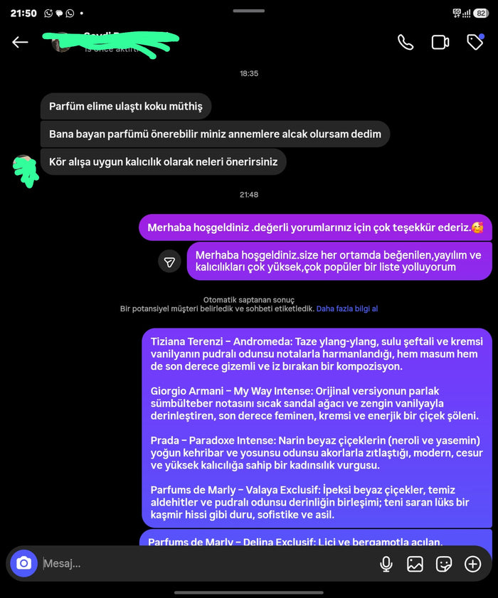 Müşteri WhatsApp yazışması