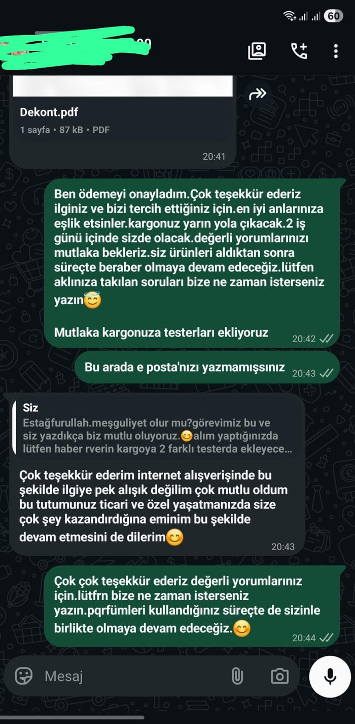 Müşteri WhatsApp yazışması