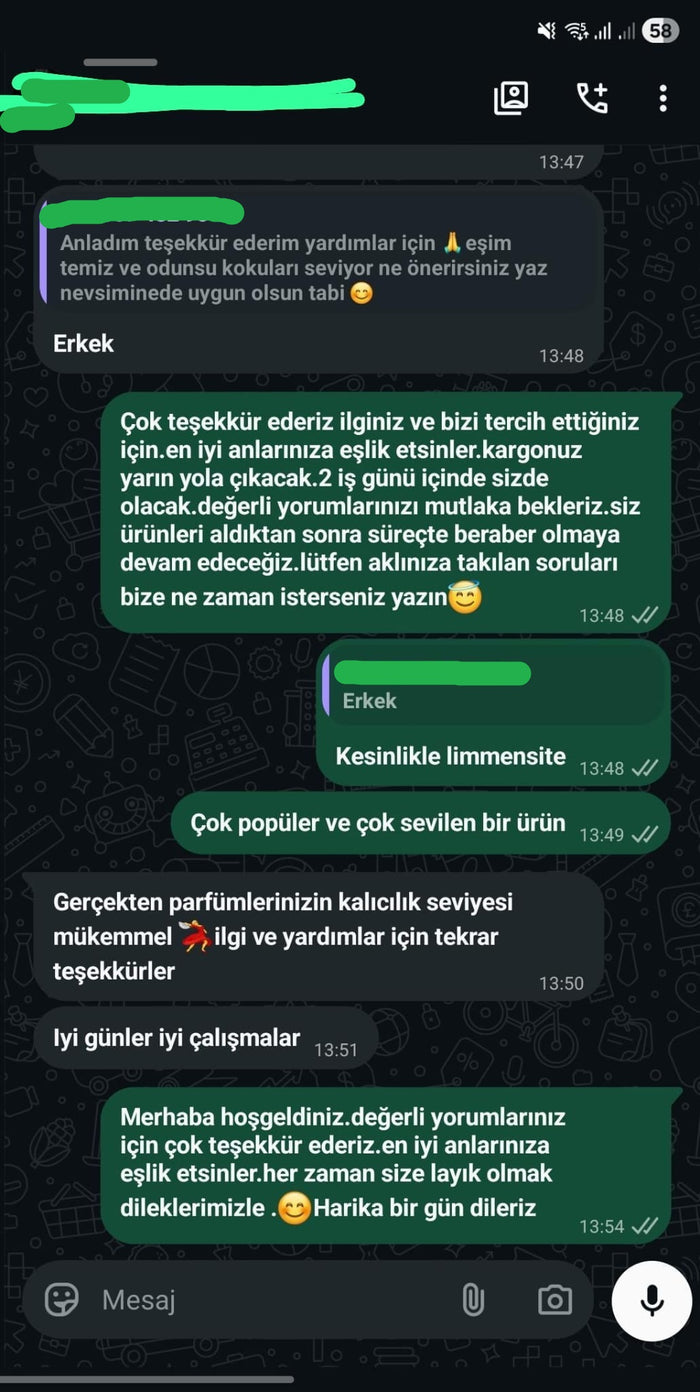 Müşteri WhatsApp yazışması
