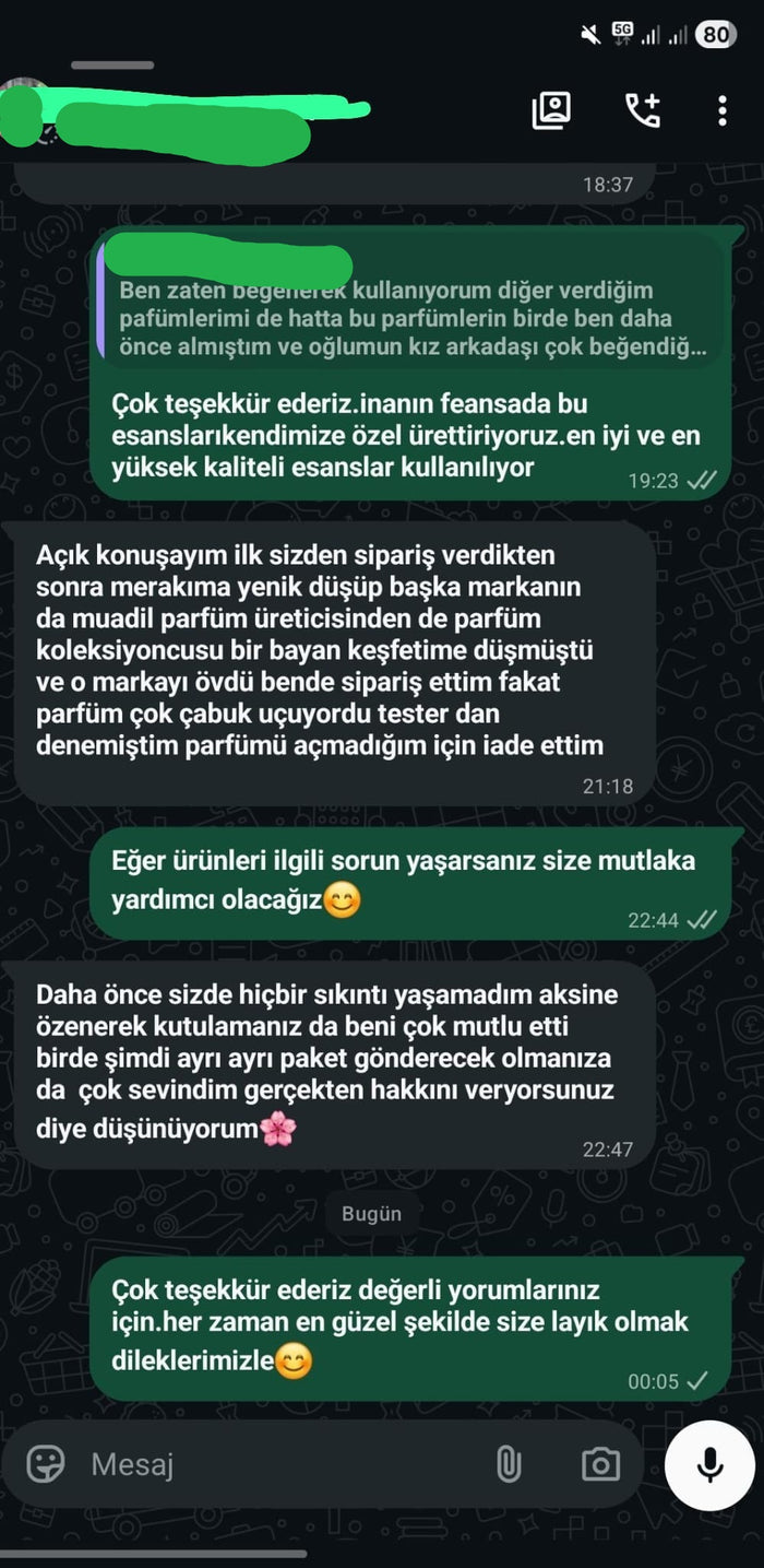 Müşteri WhatsApp yazışması