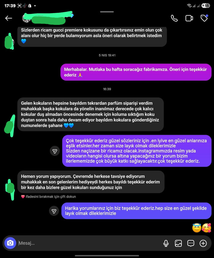 Müşteri WhatsApp yazışması