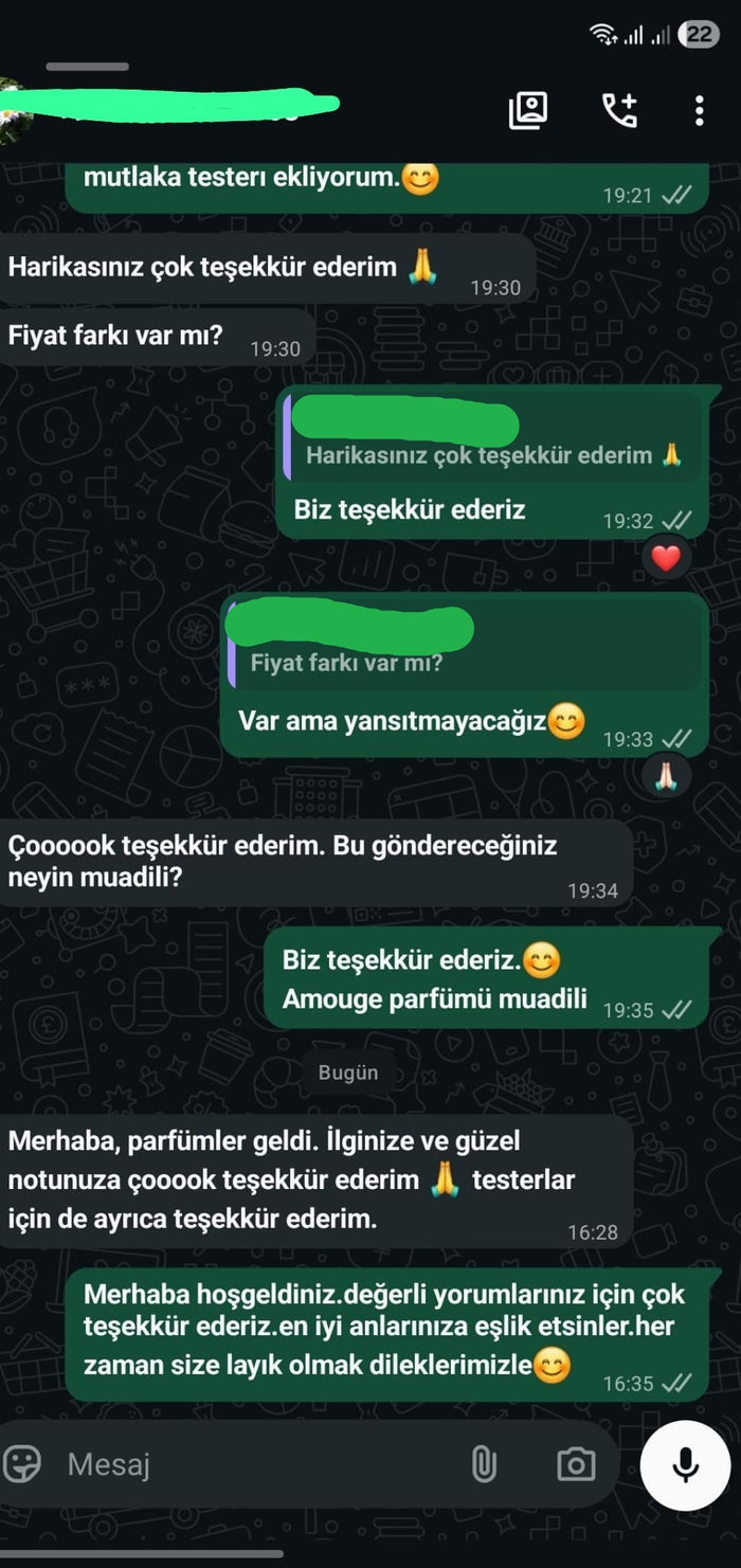 Müşteri WhatsApp yazışması