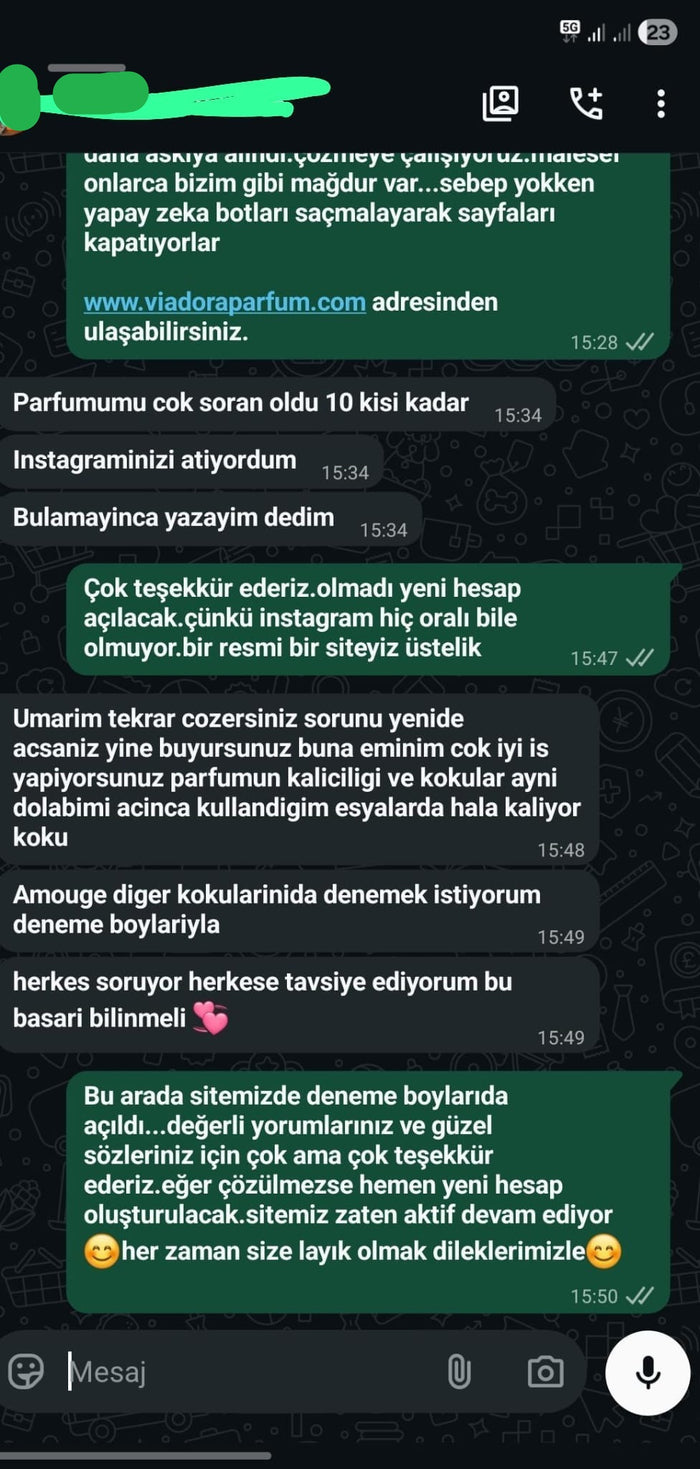 Müşteri WhatsApp yazışması