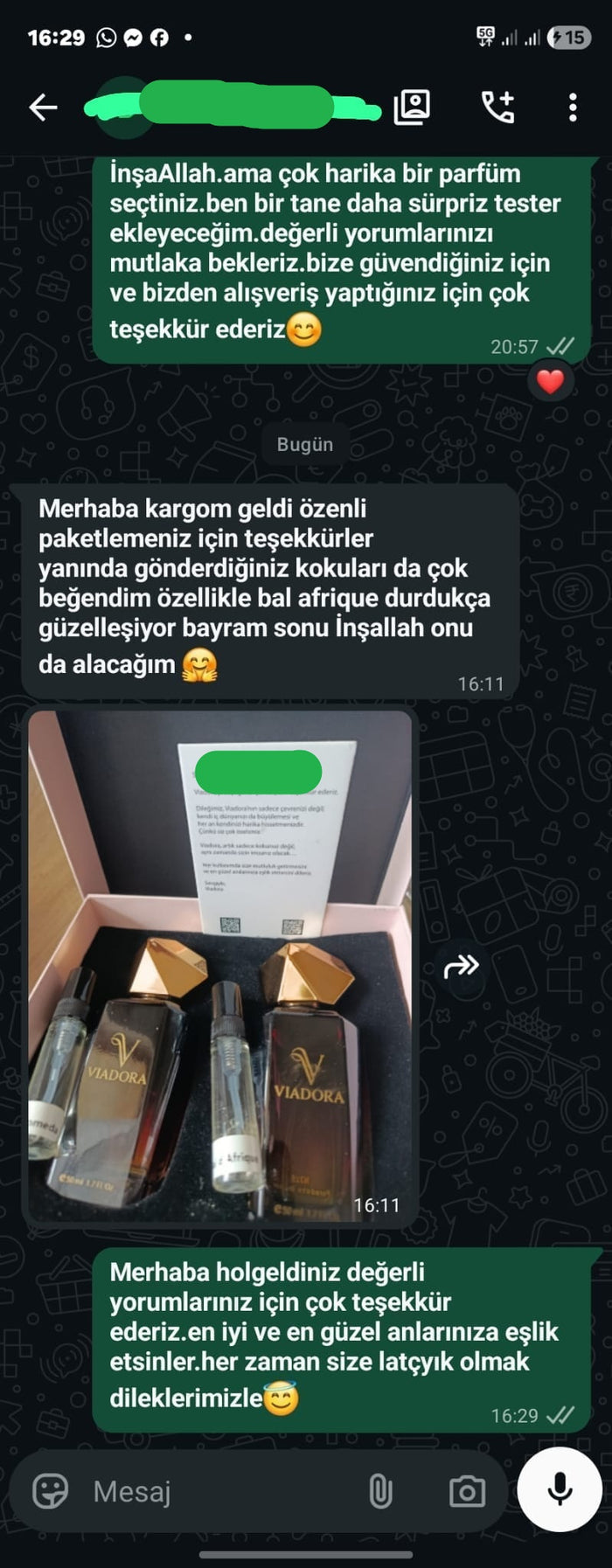 Müşteri WhatsApp yazışması