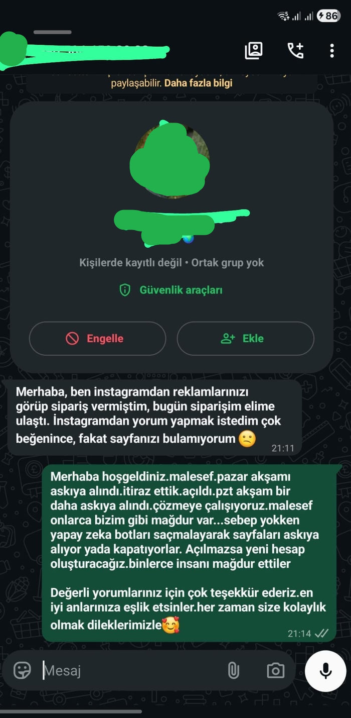 Müşteri WhatsApp yazışması