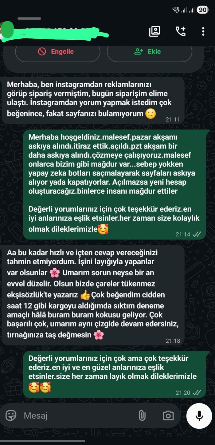 Müşteri WhatsApp yazışması