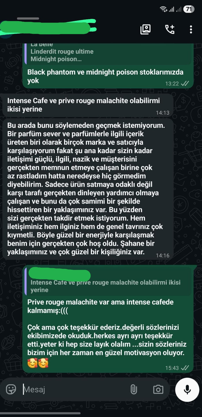 Müşteri WhatsApp yazışması