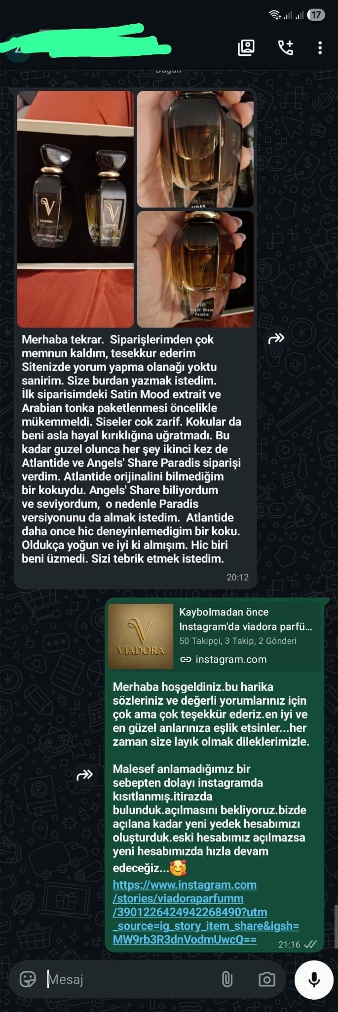 Müşteri WhatsApp yazışması