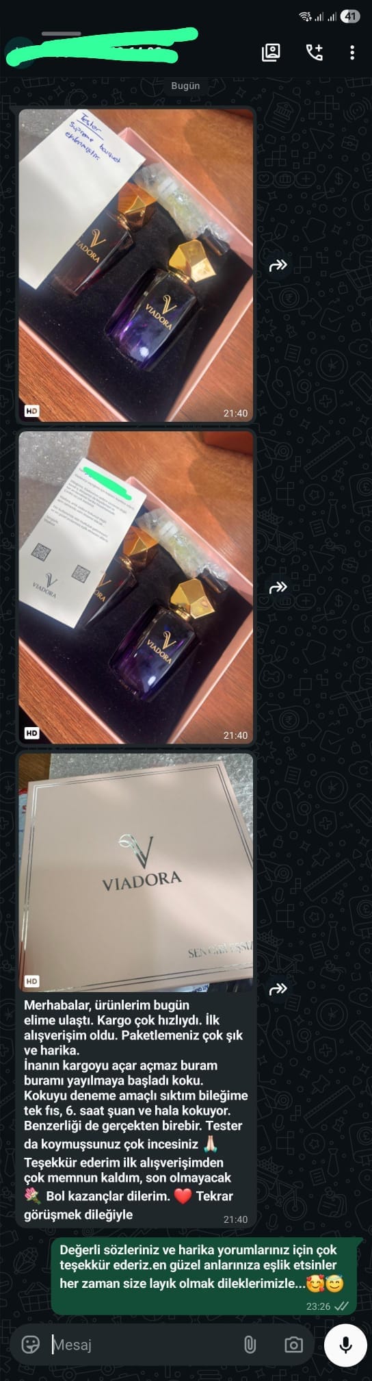 Müşteri WhatsApp yazışması