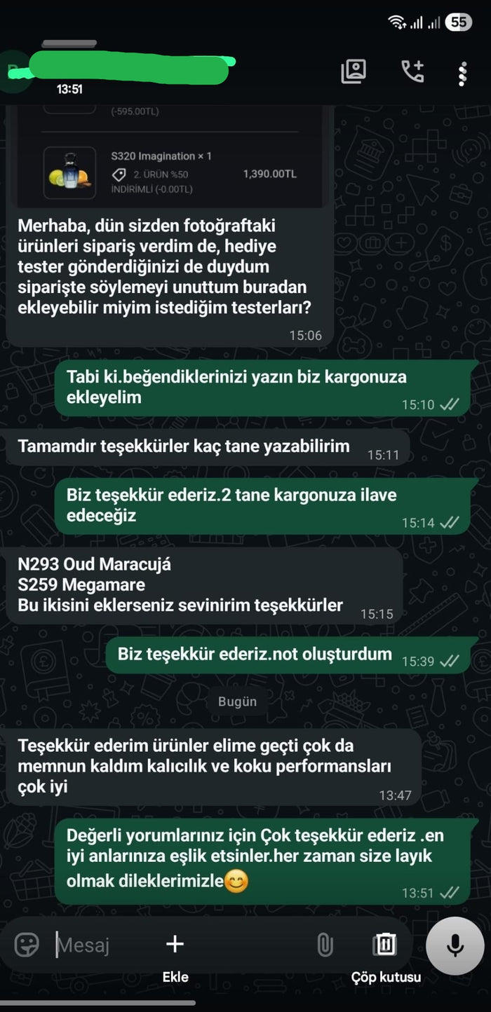 Müşteri WhatsApp yazışması