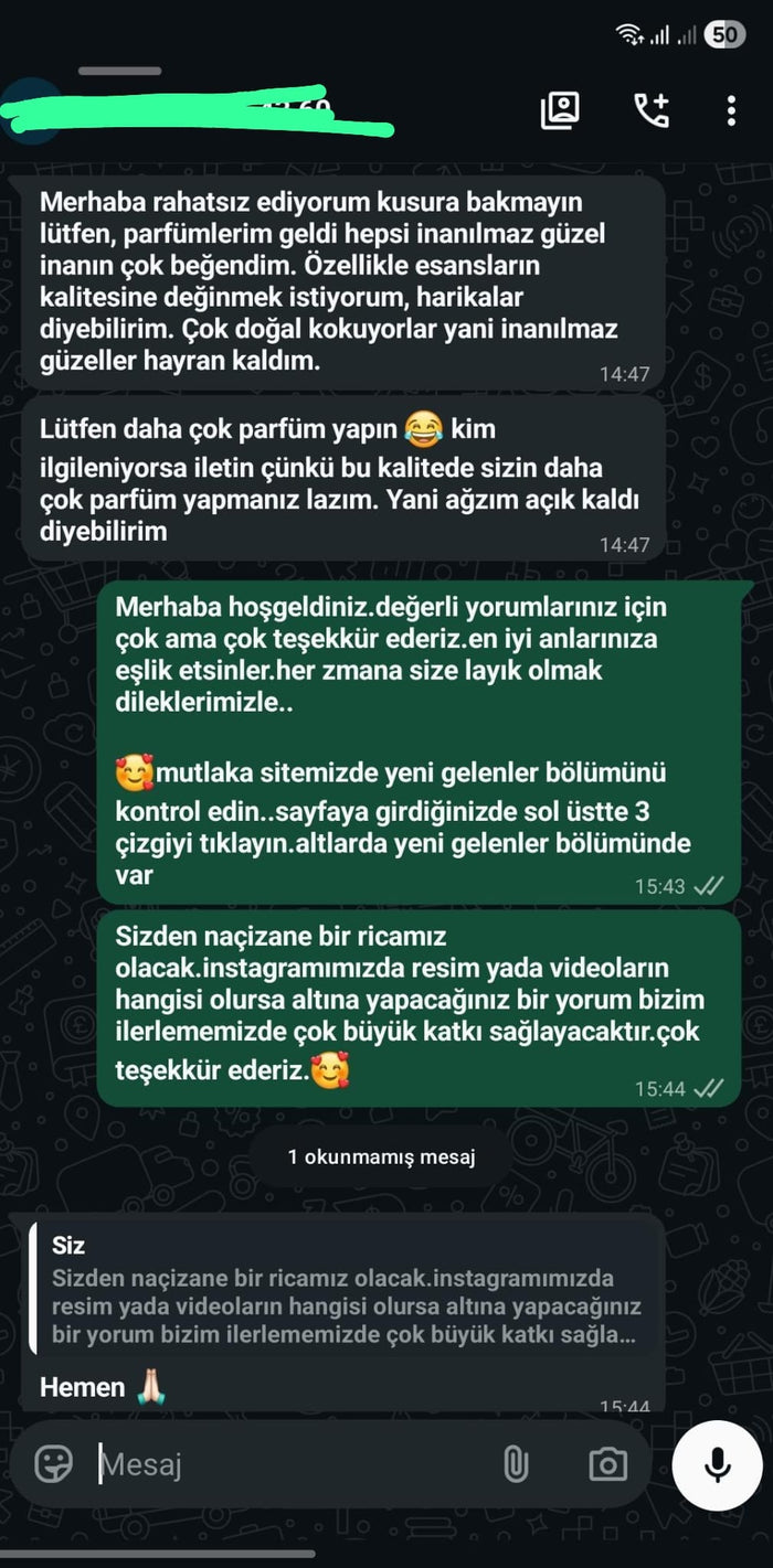 Müşteri WhatsApp yazışması