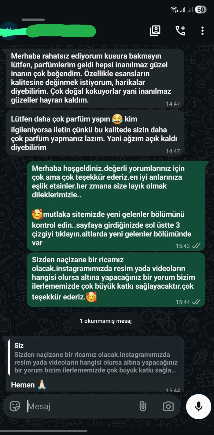 Müşteri WhatsApp yazışması