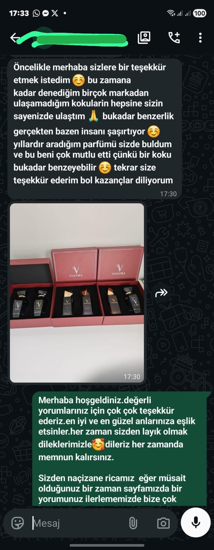 Müşteri WhatsApp yazışması