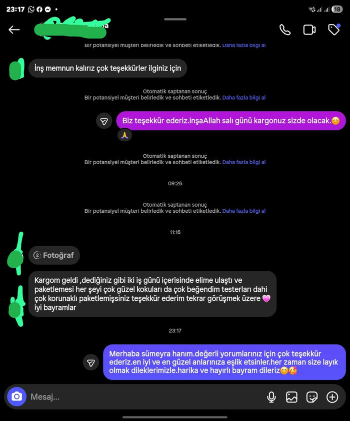 Müşteri WhatsApp yazışması