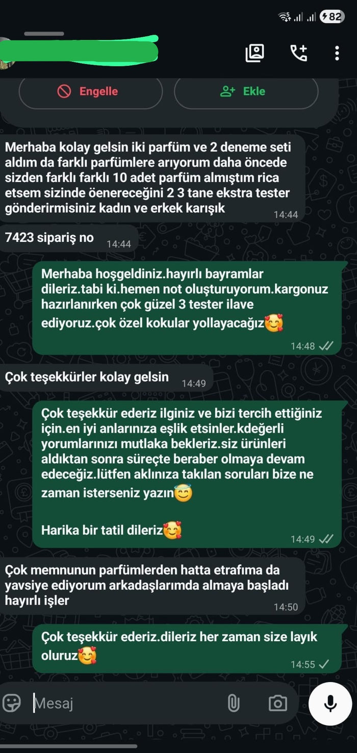 Müşteri WhatsApp yazışması
