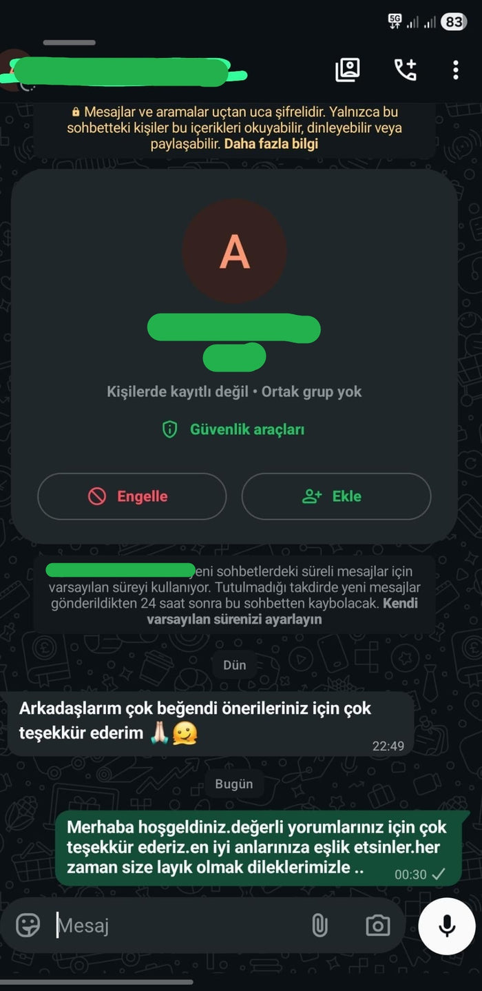 Müşteri WhatsApp yazışması