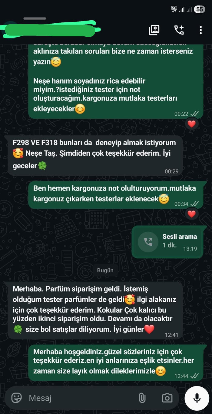 Müşteri WhatsApp yazışması