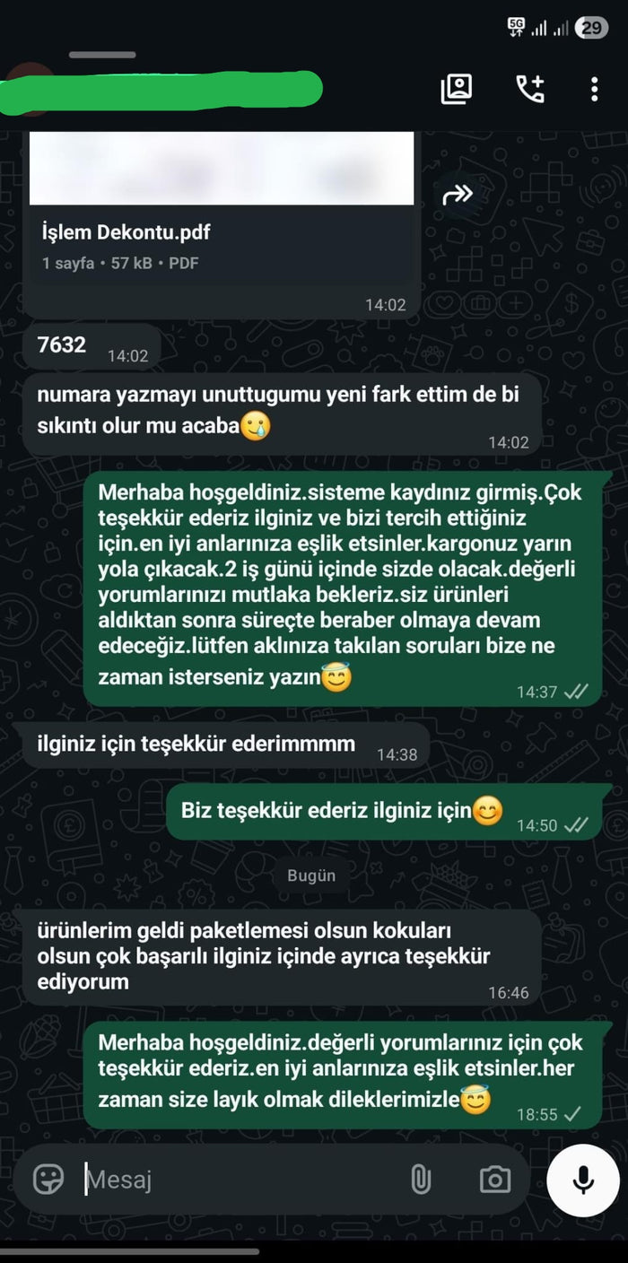 Müşteri WhatsApp yazışması