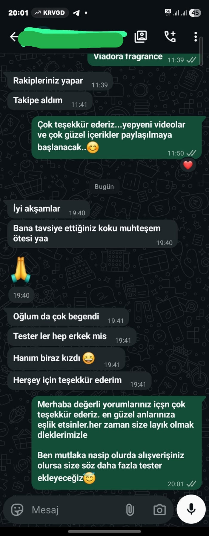 Müşteri WhatsApp yazışması