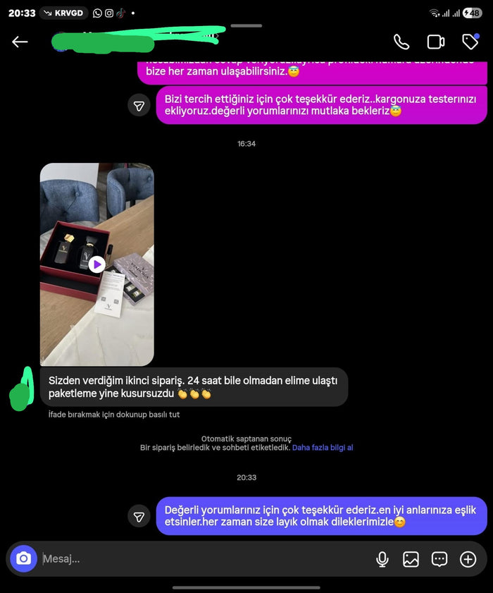 Müşteri WhatsApp yazışması