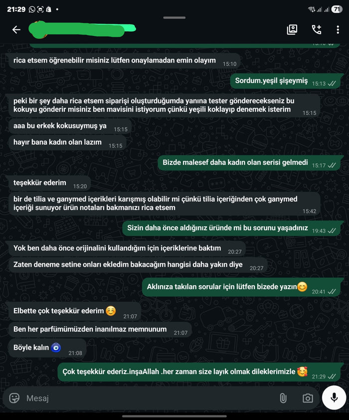 Müşteri WhatsApp yazışması