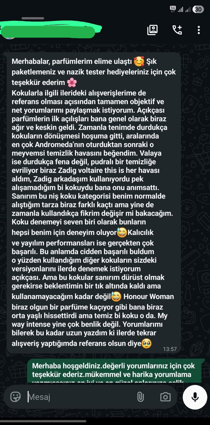 Müşteri WhatsApp yazışması