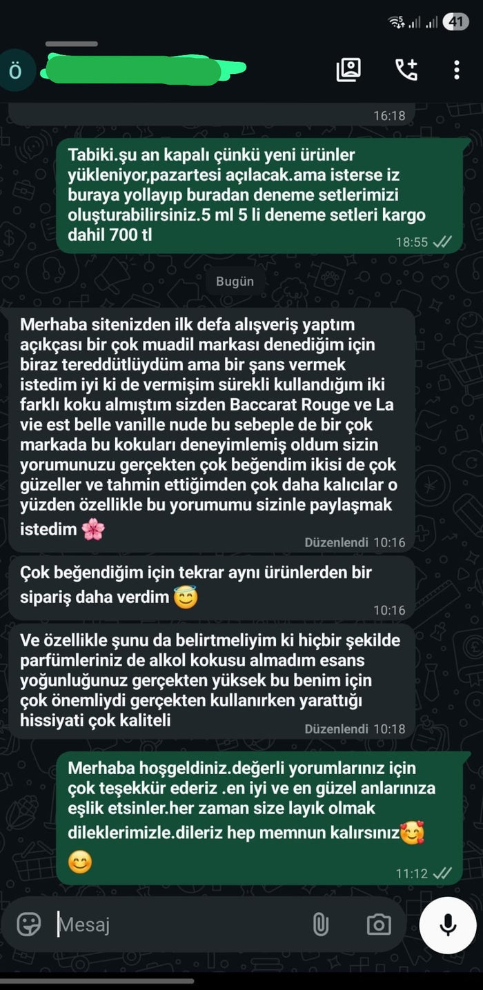 Müşteri WhatsApp yazışması