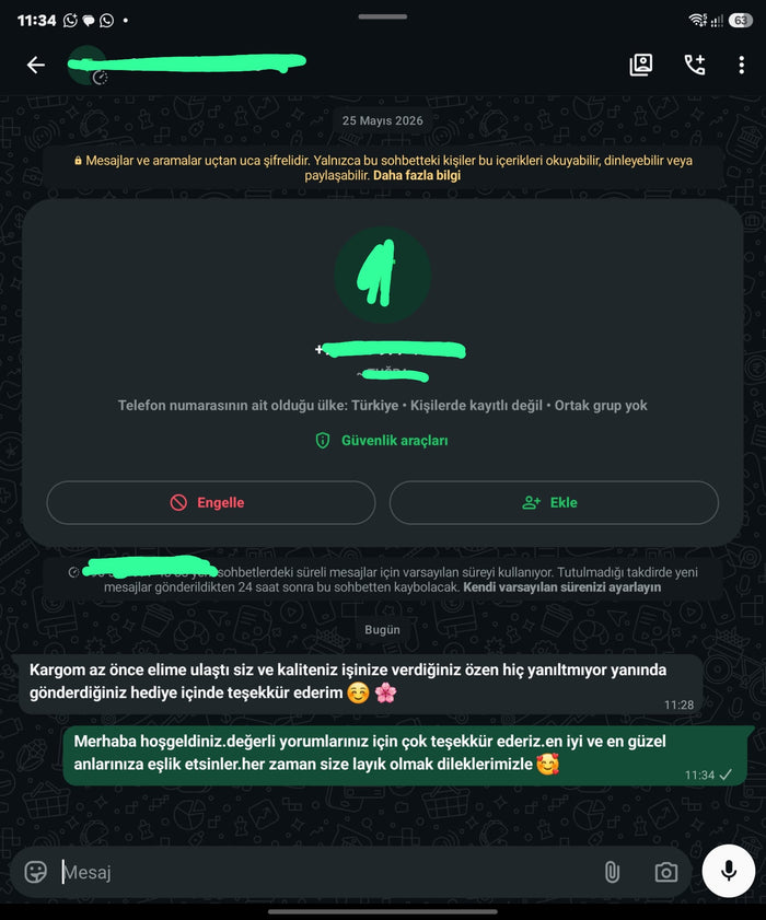 Müşteri WhatsApp yazışması