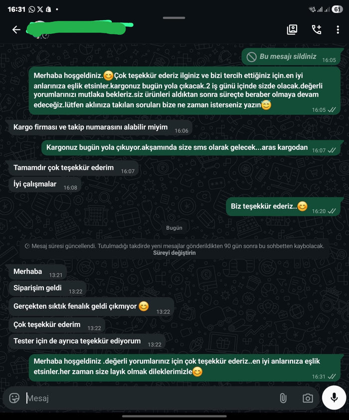 Müşteri WhatsApp yazışması