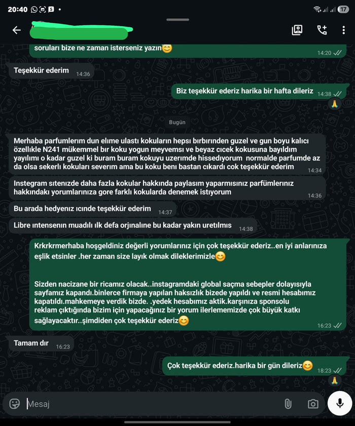 Müşteri WhatsApp yazışması
