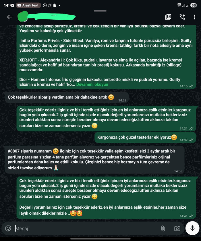 Müşteri WhatsApp yazışması