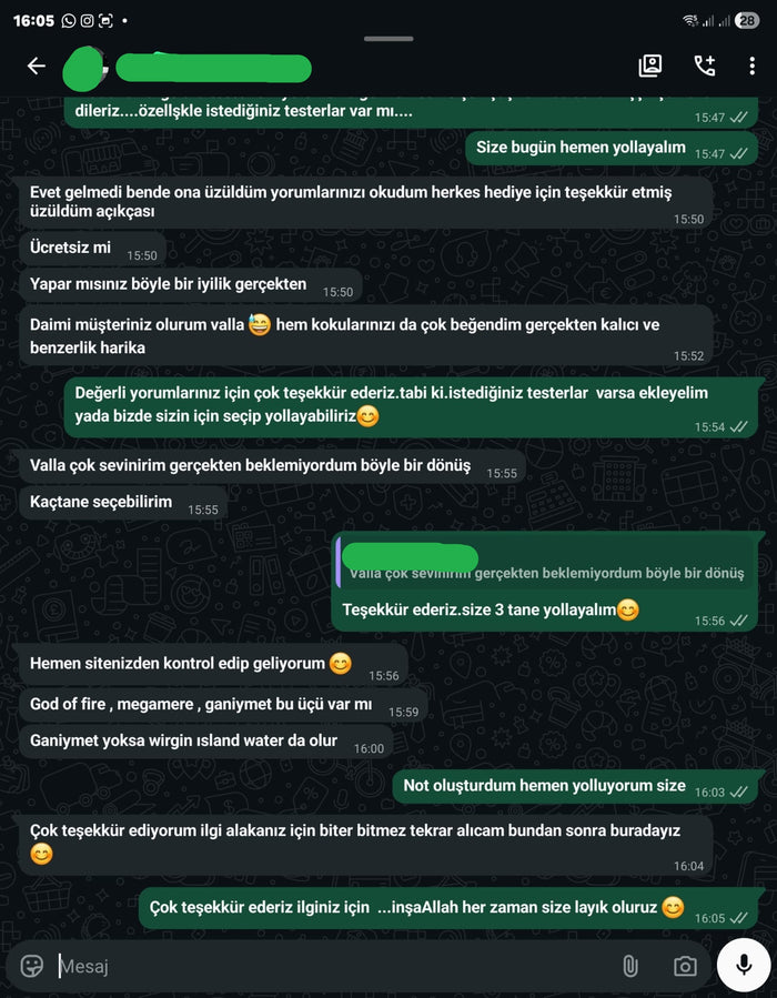 Müşteri WhatsApp yazışması