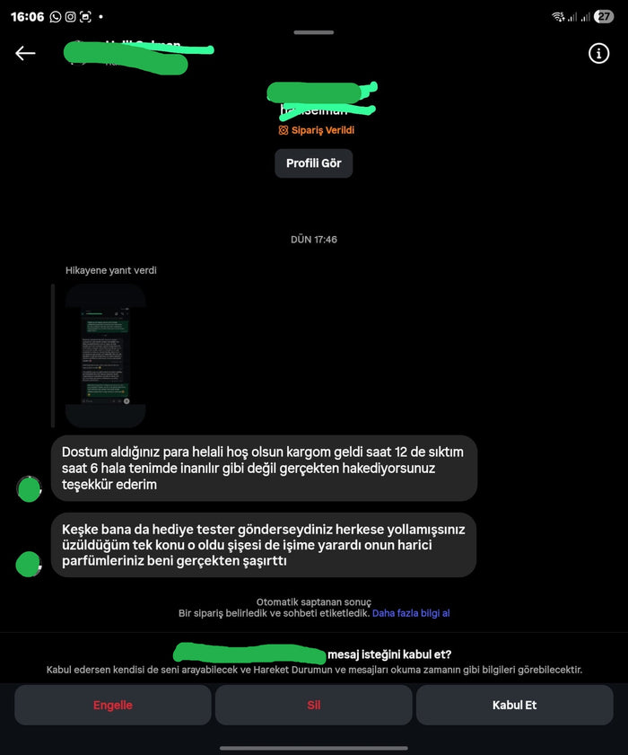 Müşteri WhatsApp yazışması
