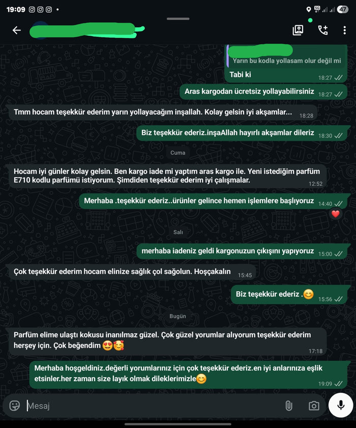 Müşteri WhatsApp yazışması