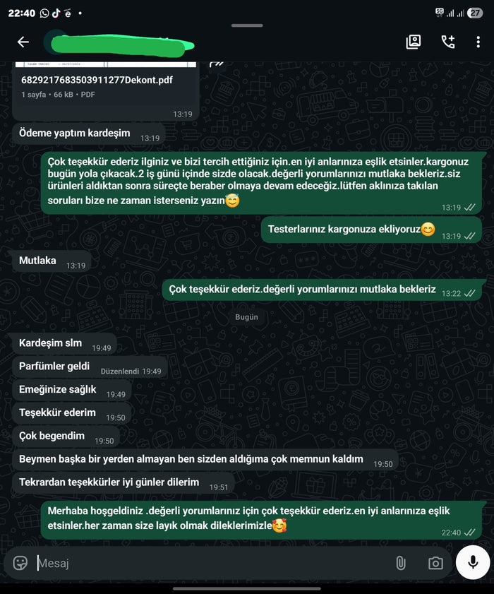 Müşteri WhatsApp yazışması
