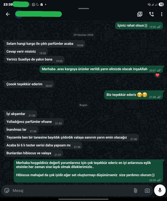 Müşteri WhatsApp yazışması