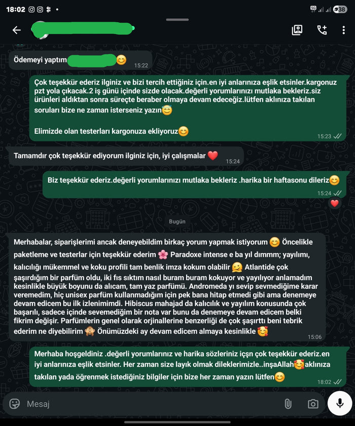 Müşteri WhatsApp yazışması