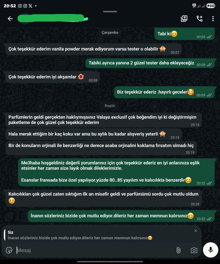 Müşteri WhatsApp yazışması