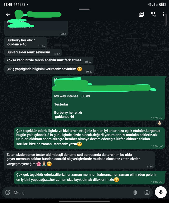 Müşteri WhatsApp yazışması