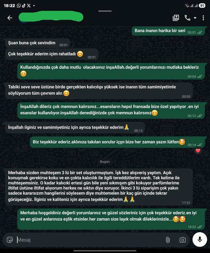 Müşteri WhatsApp yazışması