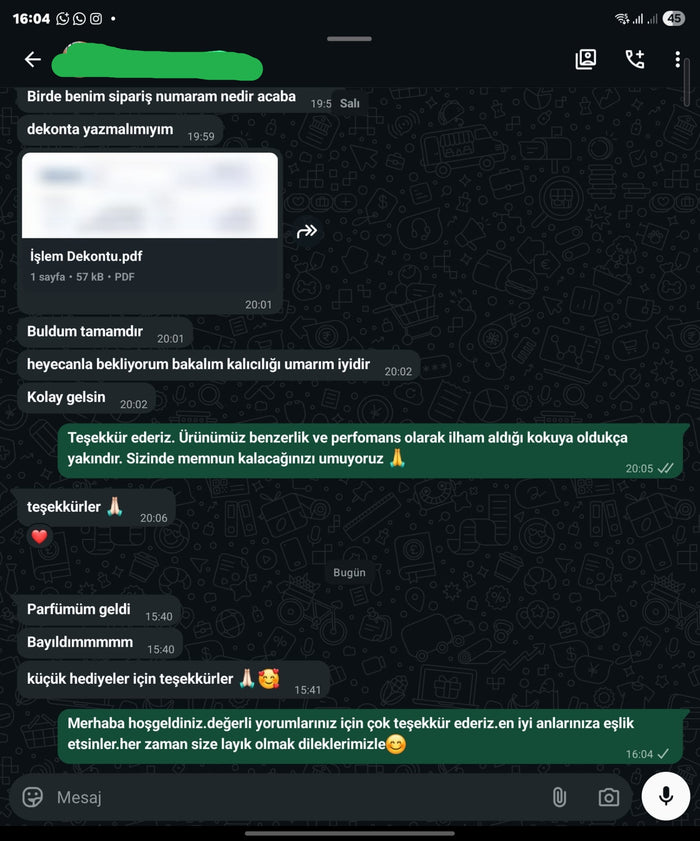 Müşteri WhatsApp yazışması