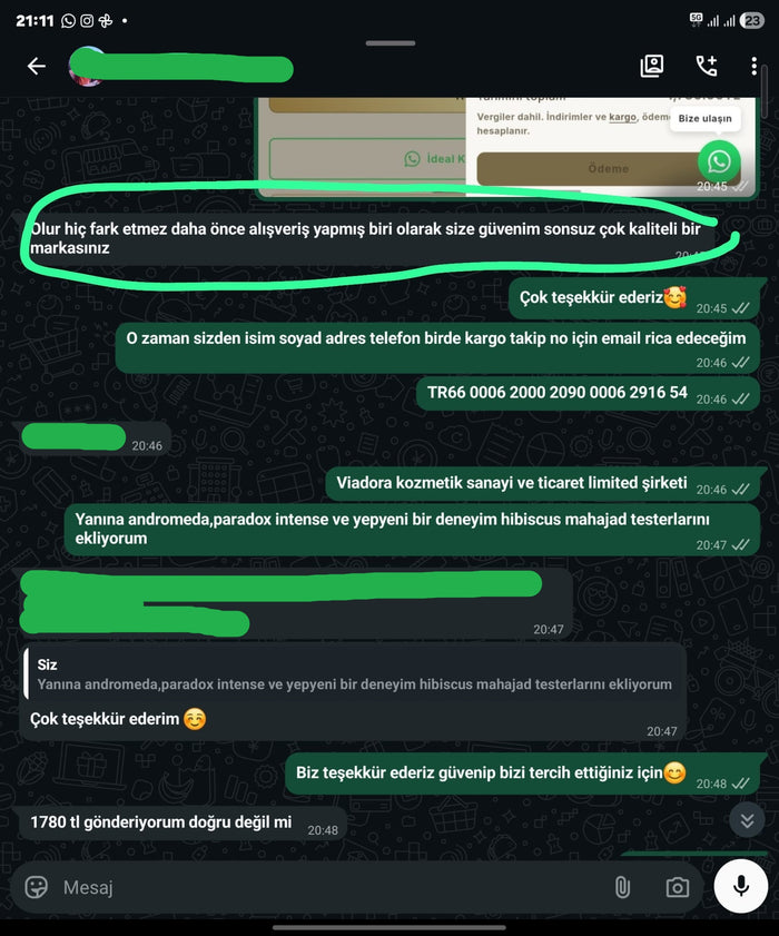 Müşteri WhatsApp yazışması