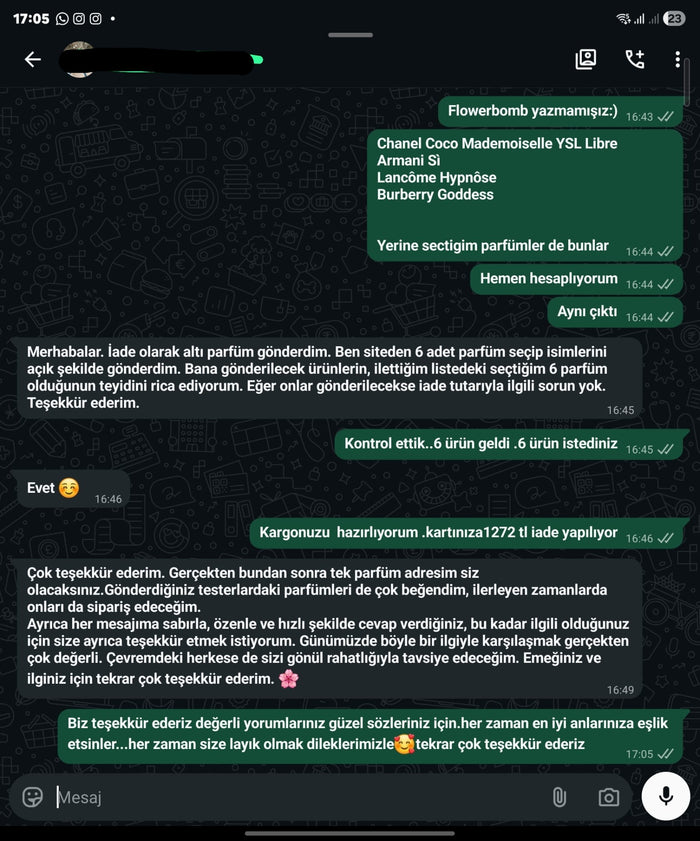 Müşteri WhatsApp yazışması