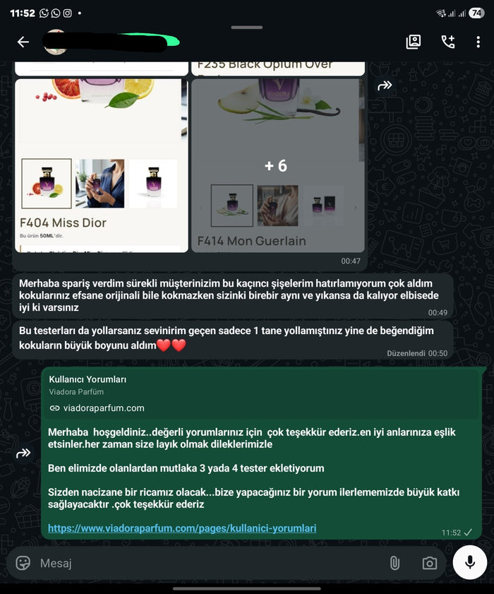 Müşteri WhatsApp yazışması