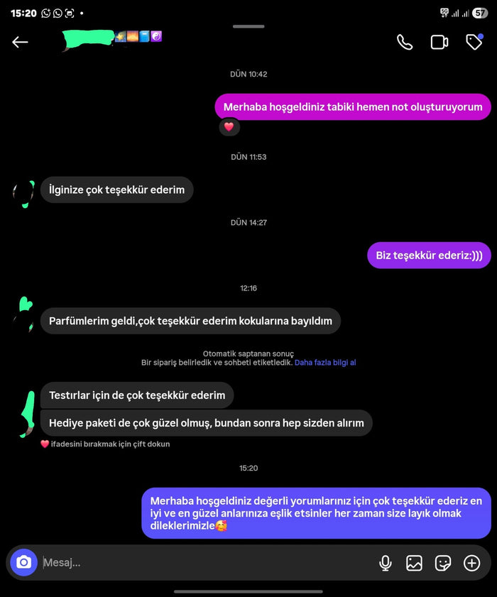 Müşteri WhatsApp yazışması