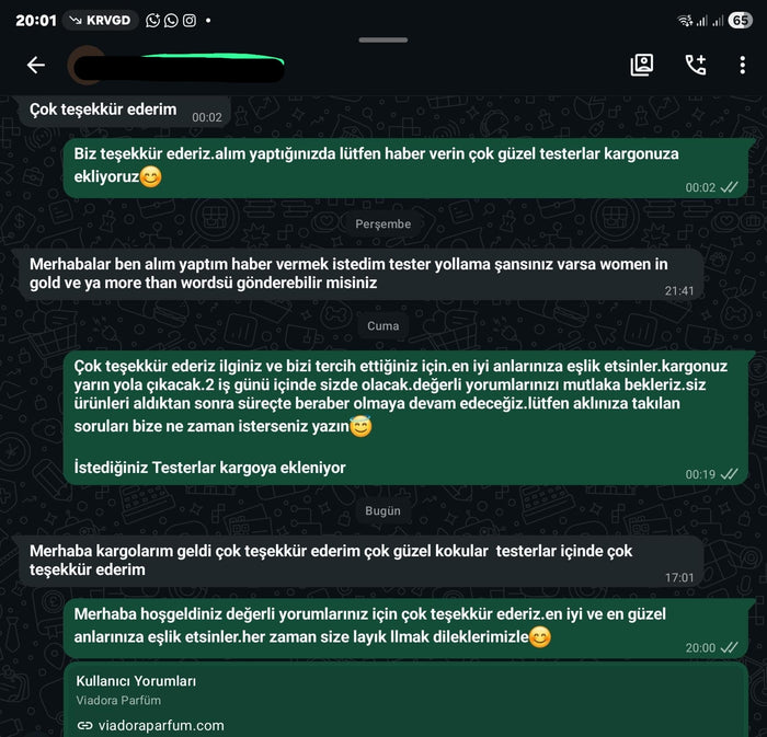 Müşteri WhatsApp yazışması