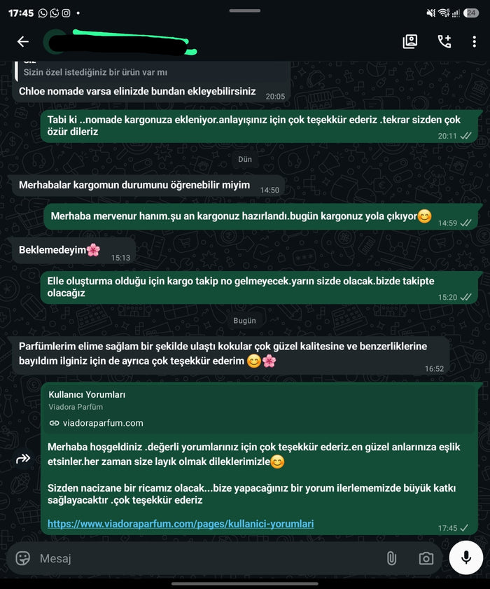 Müşteri WhatsApp yazışması