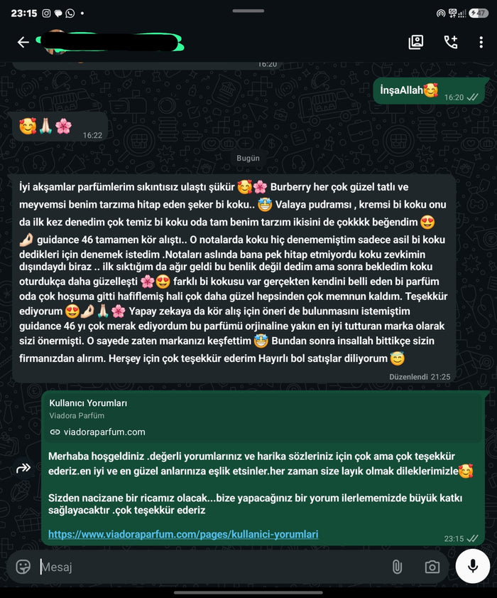 Müşteri WhatsApp yazışması