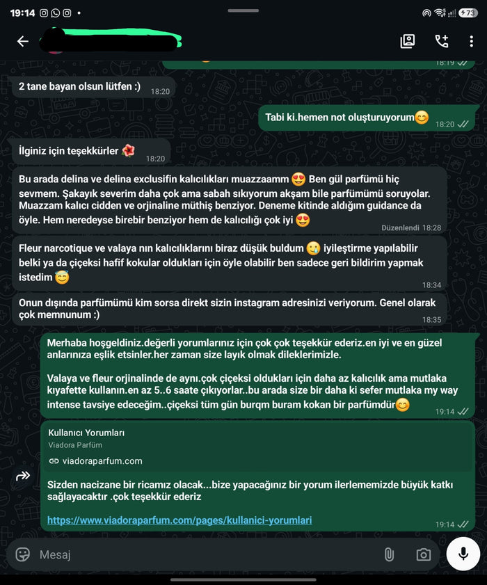 Müşteri WhatsApp yazışması