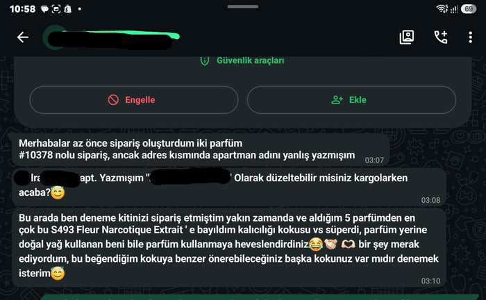 Müşteri WhatsApp yazışması
